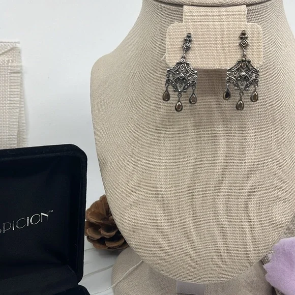 Vintage Marcasite Sterling Silver Chandelier Earrings by Suspicion ✨ - Picture 7 of 12